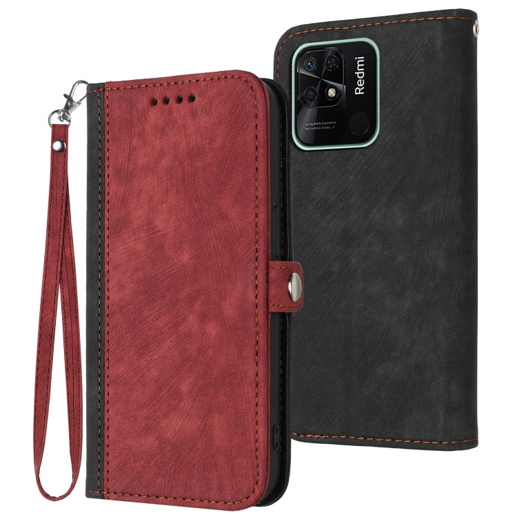 For Xiaomi Redmi 10C Side Buckle Double Fold Hand Strap Leather Phone Case