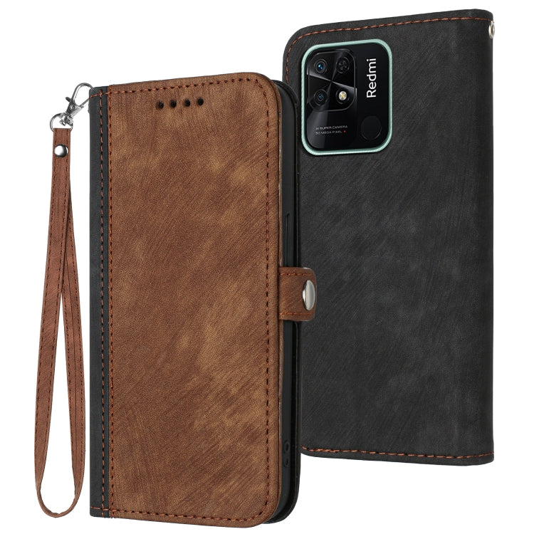 For Xiaomi Redmi 10C Side Buckle Double Fold Hand Strap Leather Phone Case