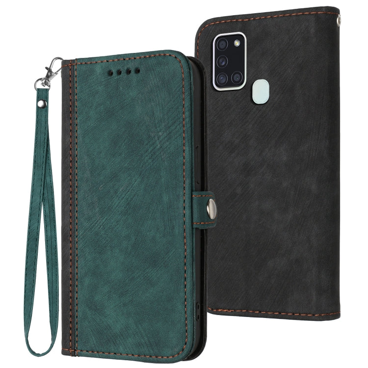 For Samsung Galaxy A21s Side Buckle Double Fold Hand Strap Leather Phone Case