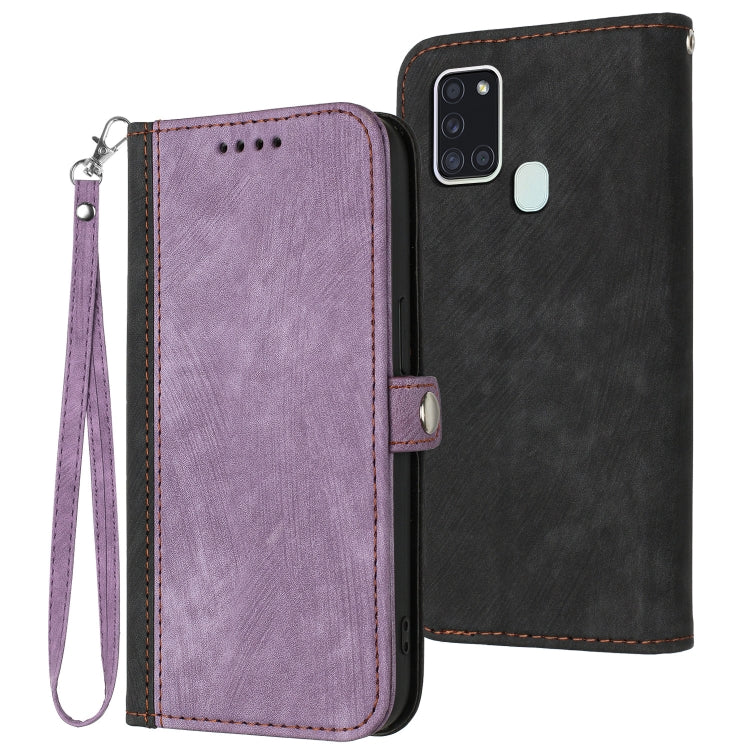 For Samsung Galaxy A21s Side Buckle Double Fold Hand Strap Leather Phone Case