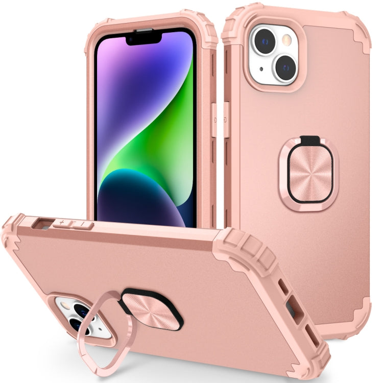 For iPhone 14 3 in 1 Ring Holder Soft Silicone Hard PC Phone Case