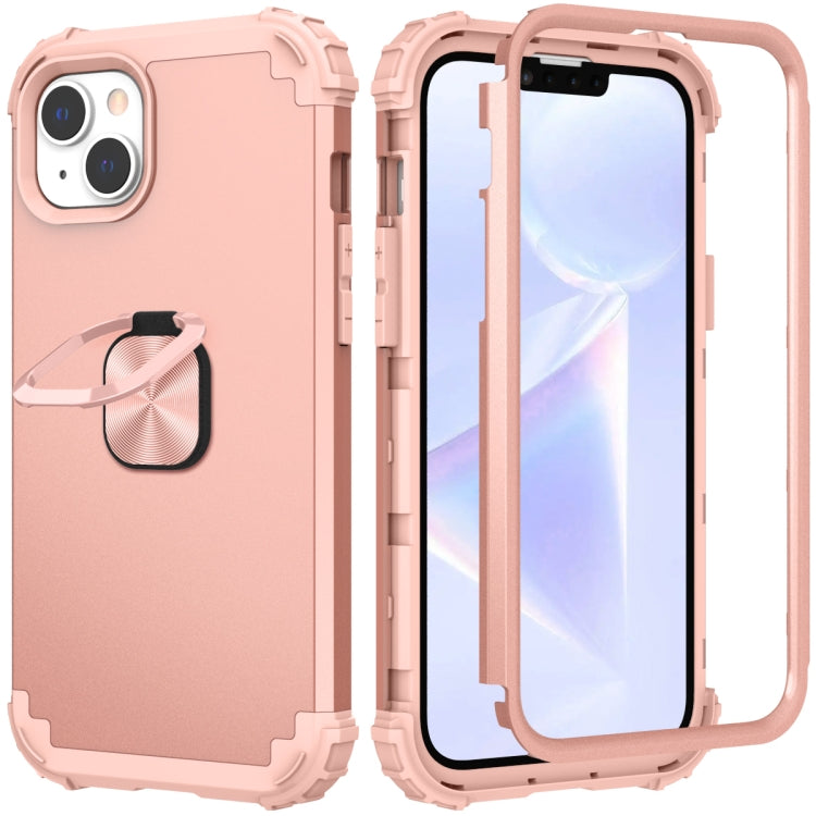 For iPhone 14 3 in 1 Ring Holder Soft Silicone Hard PC Phone Case