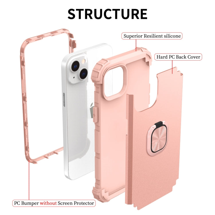 For iPhone 14 3 in 1 Ring Holder Soft Silicone Hard PC Phone Case
