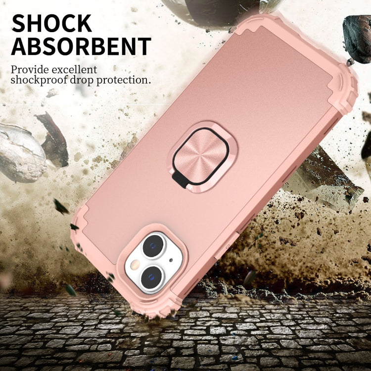 For iPhone 14 3 in 1 Ring Holder Soft Silicone Hard PC Phone Case