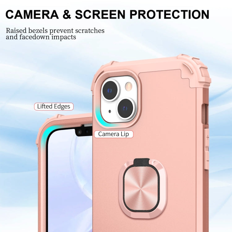 For iPhone 14 3 in 1 Ring Holder Soft Silicone Hard PC Phone Case
