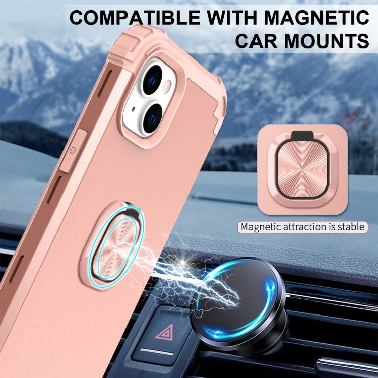 For iPhone 14 3 in 1 Ring Holder Soft Silicone Hard PC Phone Case