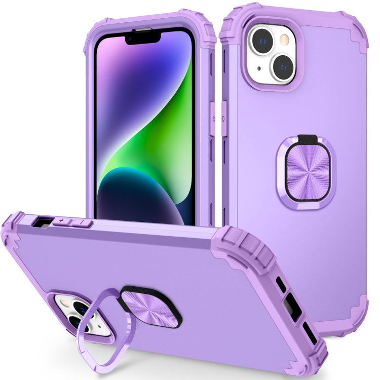 For iPhone 14 3 in 1 Ring Holder Soft Silicone Hard PC Phone Case