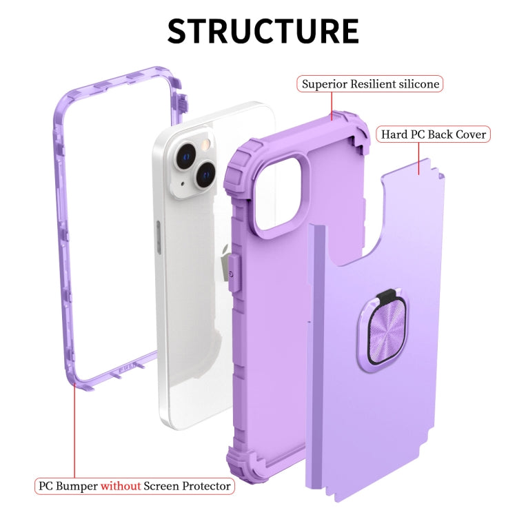 For iPhone 14 3 in 1 Ring Holder Soft Silicone Hard PC Phone Case