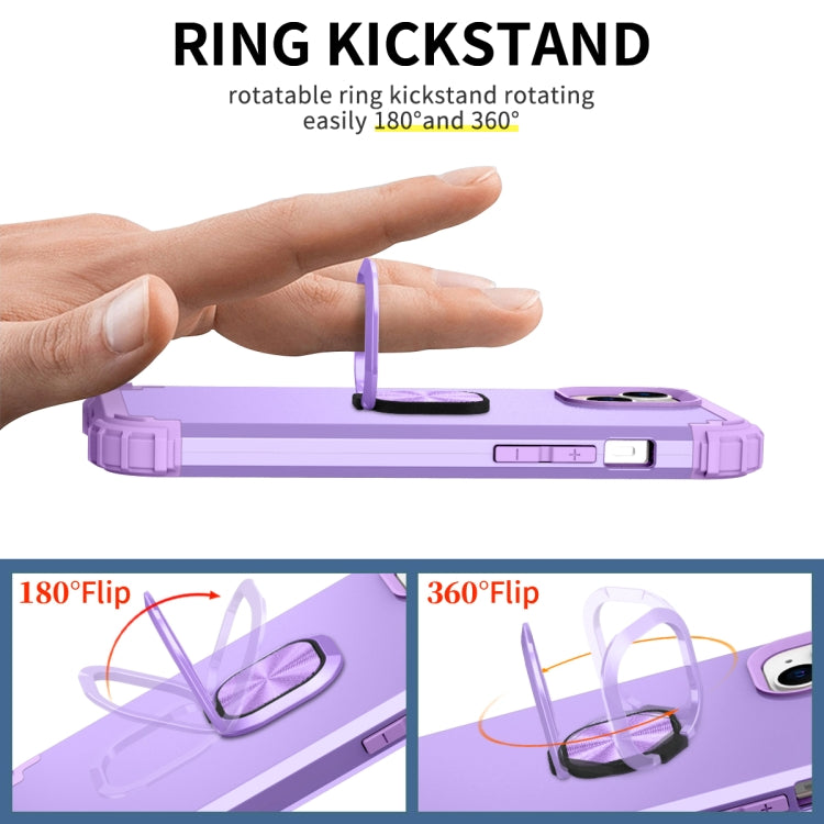 For iPhone 14 3 in 1 Ring Holder Soft Silicone Hard PC Phone Case