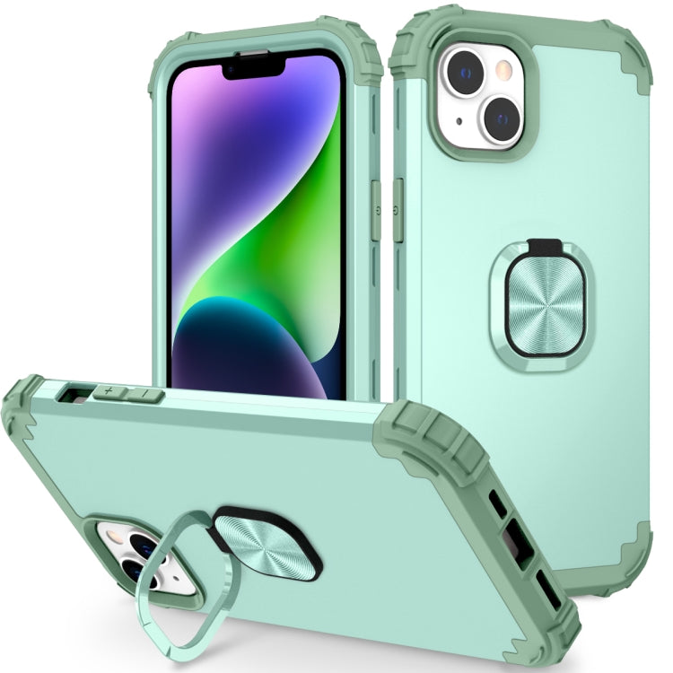 For iPhone 14 Plus 3 in 1 Ring Holder Soft Silicone Hard PC Phone Case