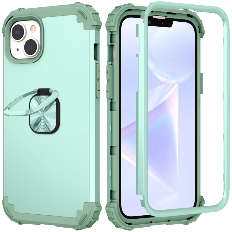 For iPhone 14 Plus 3 in 1 Ring Holder Soft Silicone Hard PC Phone Case