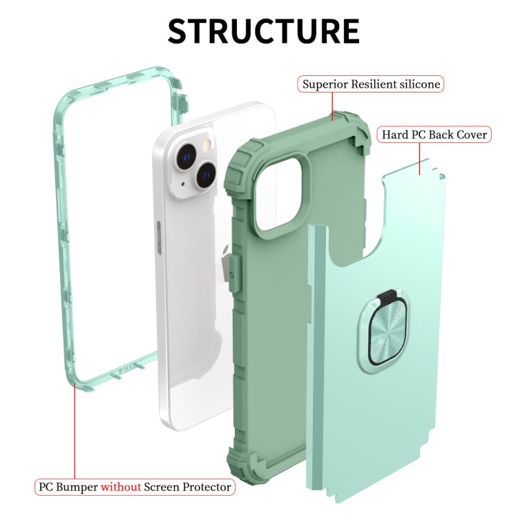 For iPhone 14 Plus 3 in 1 Ring Holder Soft Silicone Hard PC Phone Case