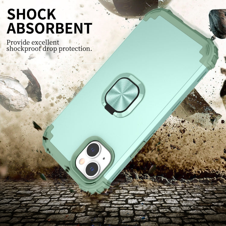 For iPhone 14 Plus 3 in 1 Ring Holder Soft Silicone Hard PC Phone Case