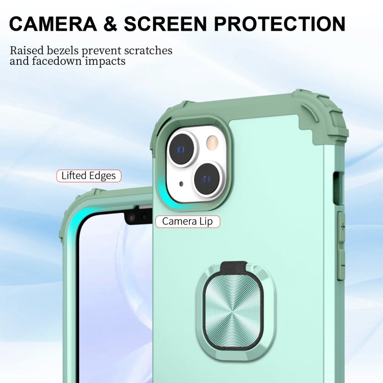 For iPhone 14 Plus 3 in 1 Ring Holder Soft Silicone Hard PC Phone Case