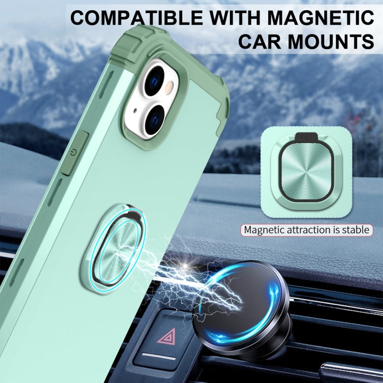For iPhone 14 Plus 3 in 1 Ring Holder Soft Silicone Hard PC Phone Case