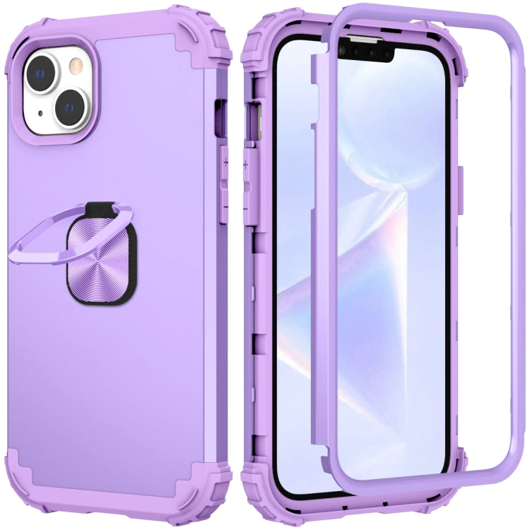 For iPhone 14 Plus 3 in 1 Ring Holder Soft Silicone Hard PC Phone Case