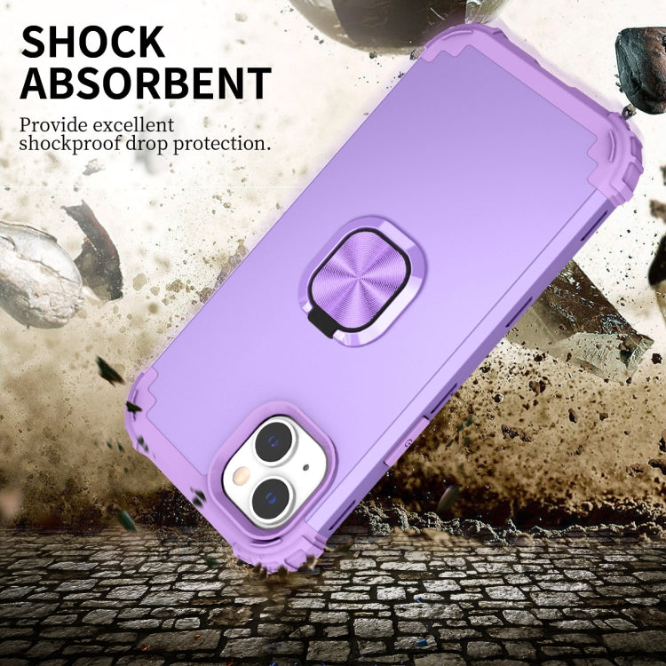 For iPhone 14 Plus 3 in 1 Ring Holder Soft Silicone Hard PC Phone Case