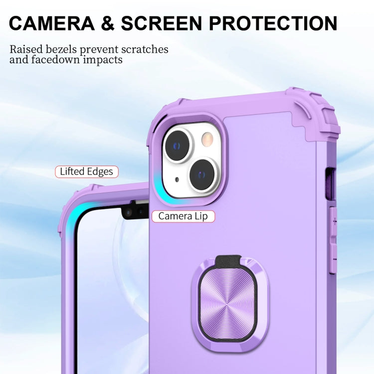 For iPhone 14 Plus 3 in 1 Ring Holder Soft Silicone Hard PC Phone Case