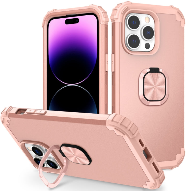 For iPhone 14 Pro 3 in 1 Ring Holder Soft Silicone Hard PC Phone Case