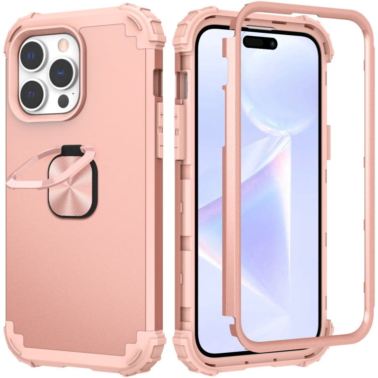 For iPhone 14 Pro 3 in 1 Ring Holder Soft Silicone Hard PC Phone Case