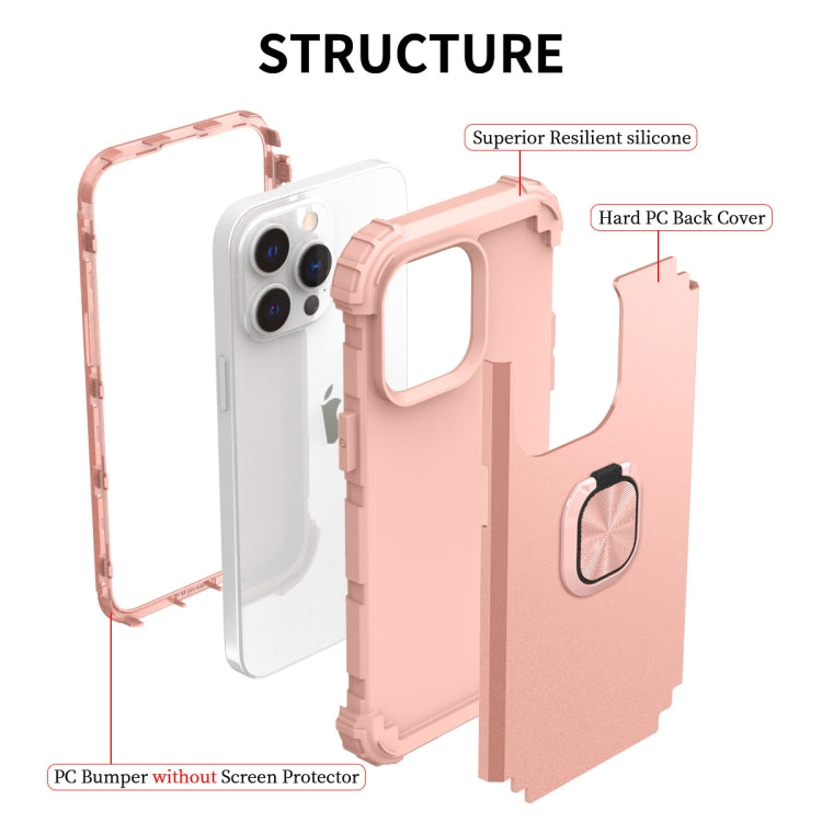 For iPhone 14 Pro 3 in 1 Ring Holder Soft Silicone Hard PC Phone Case