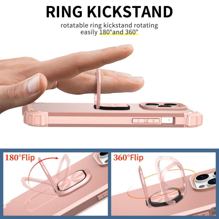 For iPhone 14 Pro 3 in 1 Ring Holder Soft Silicone Hard PC Phone Case