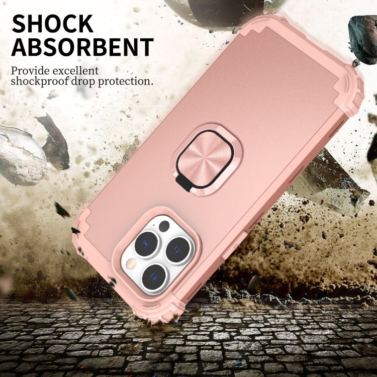 For iPhone 14 Pro 3 in 1 Ring Holder Soft Silicone Hard PC Phone Case