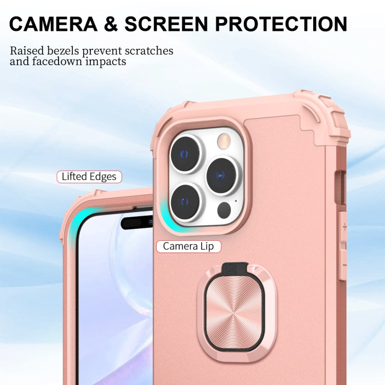 For iPhone 14 Pro 3 in 1 Ring Holder Soft Silicone Hard PC Phone Case