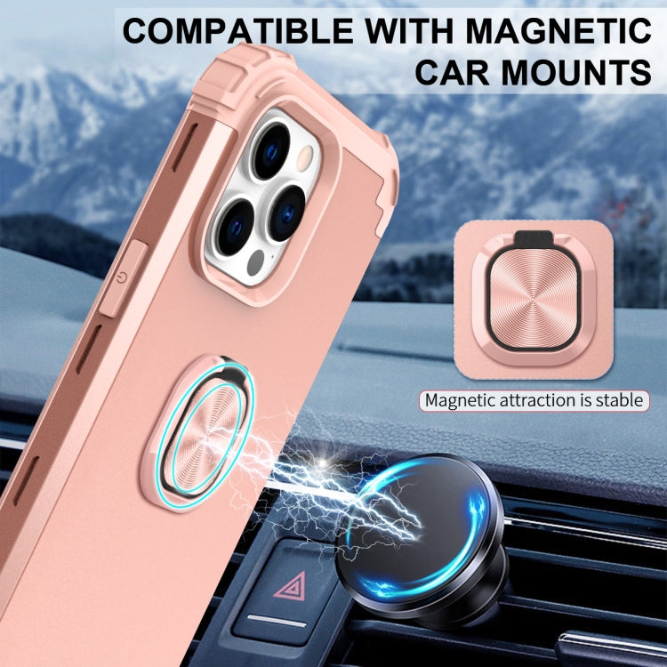 For iPhone 14 Pro 3 in 1 Ring Holder Soft Silicone Hard PC Phone Case