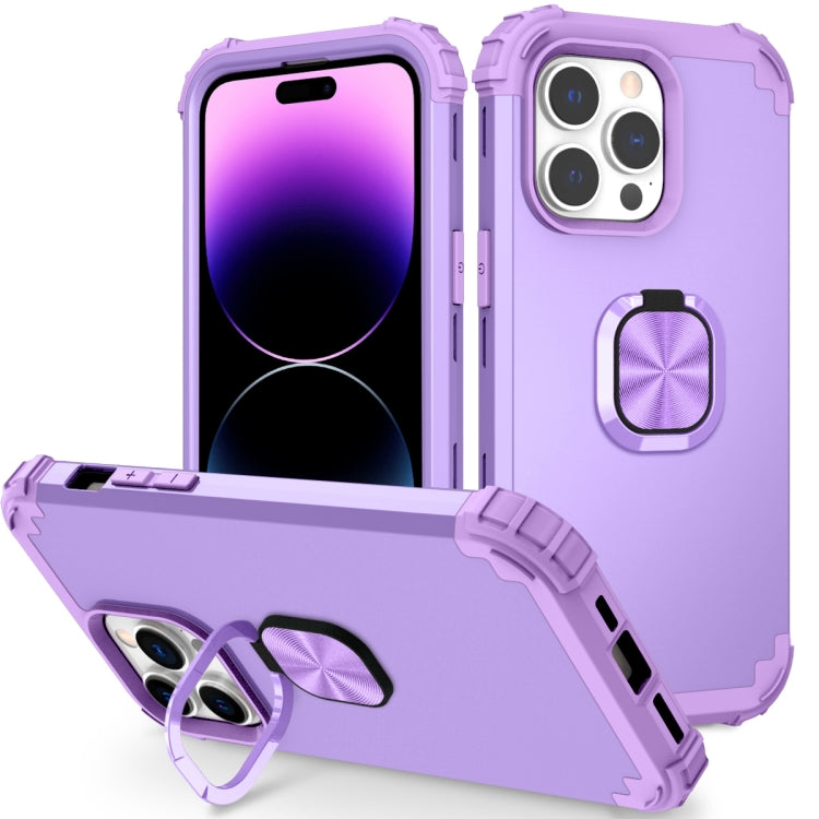 For iPhone 14 Pro 3 in 1 Ring Holder Soft Silicone Hard PC Phone Case