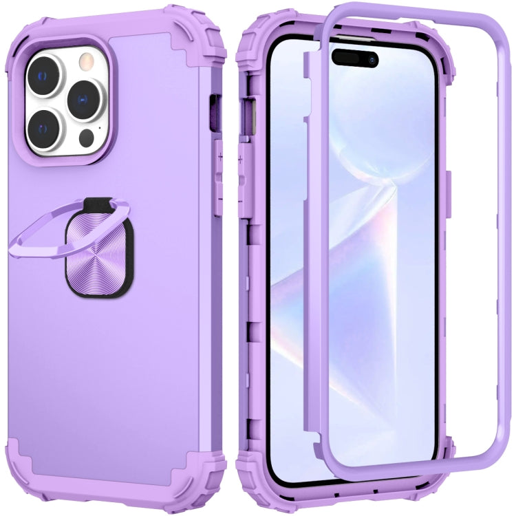 For iPhone 14 Pro 3 in 1 Ring Holder Soft Silicone Hard PC Phone Case