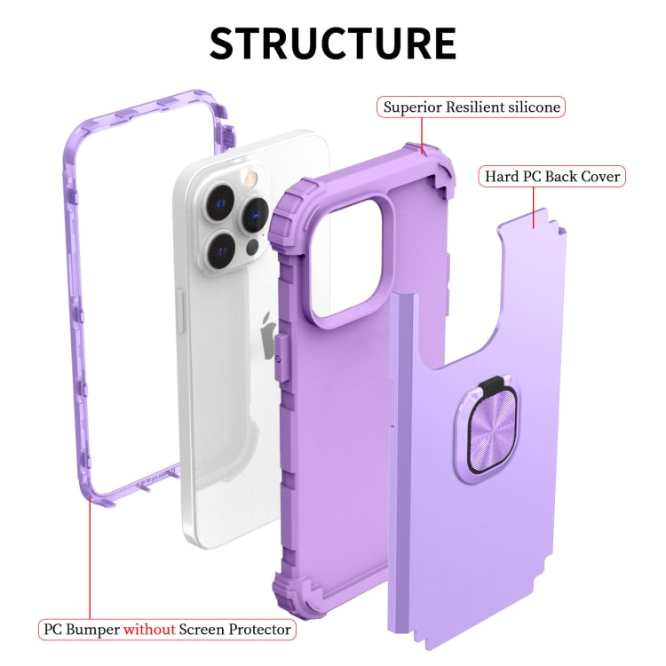 For iPhone 14 Pro 3 in 1 Ring Holder Soft Silicone Hard PC Phone Case