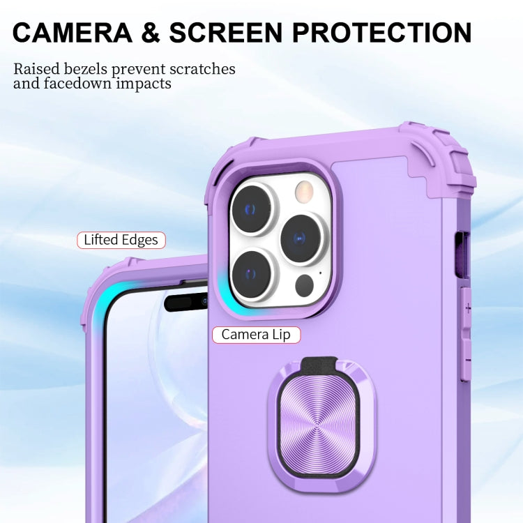 For iPhone 14 Pro 3 in 1 Ring Holder Soft Silicone Hard PC Phone Case