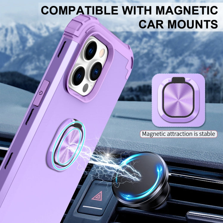 For iPhone 14 Pro 3 in 1 Ring Holder Soft Silicone Hard PC Phone Case