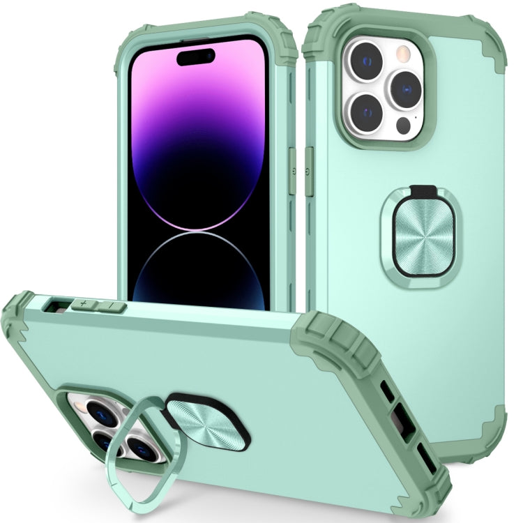 For iPhone 14 Pro Max 3 in 1 Ring Holder Soft Silicone Hard PC Phone Case