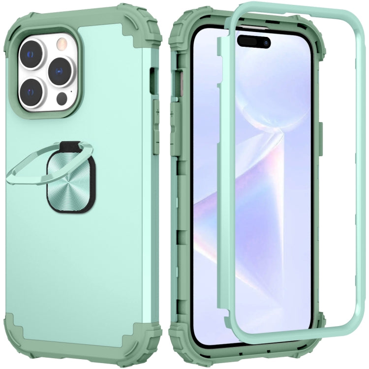 For iPhone 14 Pro Max 3 in 1 Ring Holder Soft Silicone Hard PC Phone Case