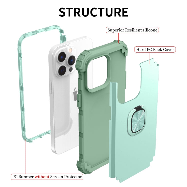 For iPhone 14 Pro Max 3 in 1 Ring Holder Soft Silicone Hard PC Phone Case