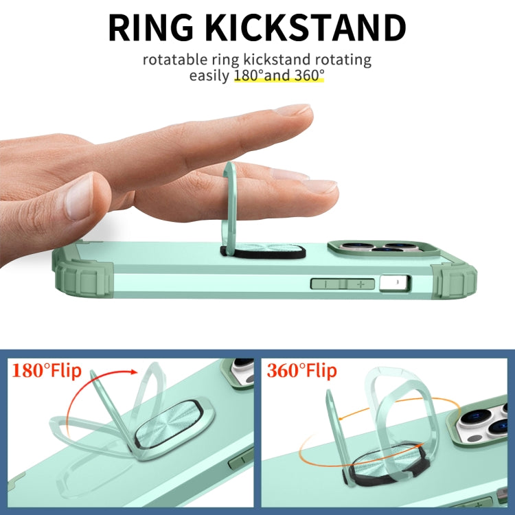 For iPhone 14 Pro Max 3 in 1 Ring Holder Soft Silicone Hard PC Phone Case