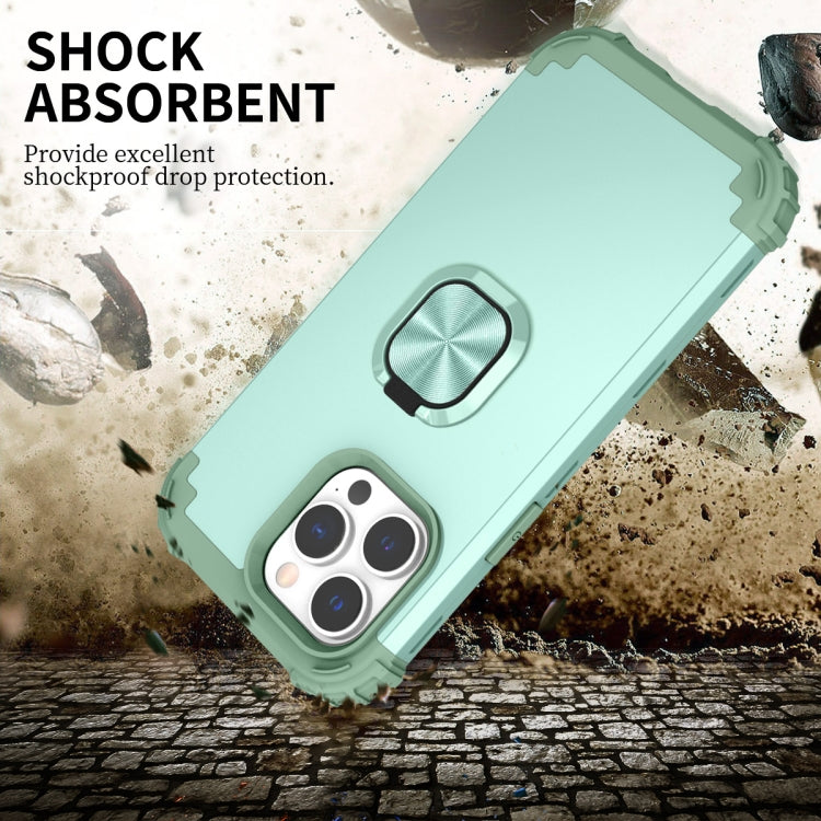 For iPhone 14 Pro Max 3 in 1 Ring Holder Soft Silicone Hard PC Phone Case