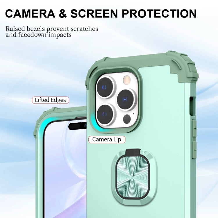 For iPhone 14 Pro Max 3 in 1 Ring Holder Soft Silicone Hard PC Phone Case