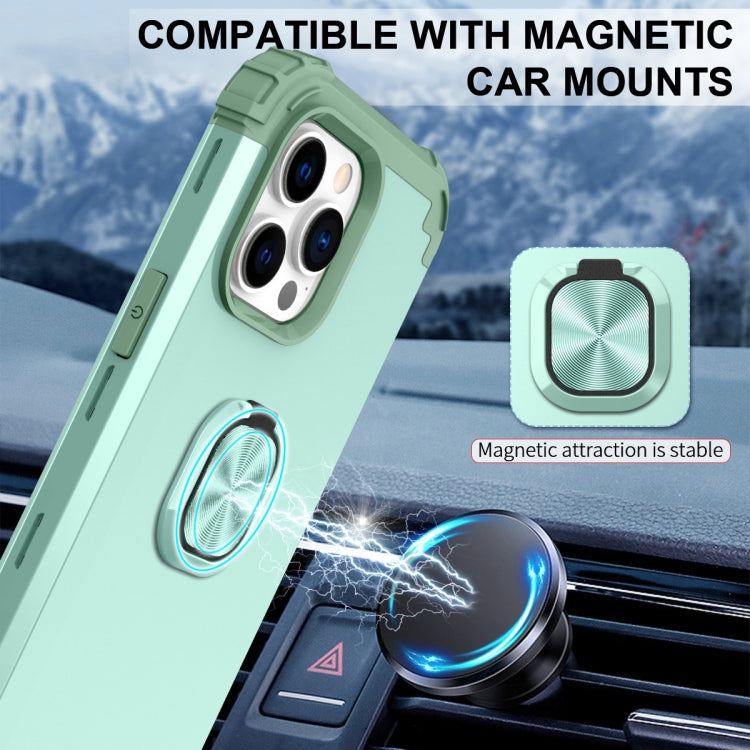 For iPhone 14 Pro Max 3 in 1 Ring Holder Soft Silicone Hard PC Phone Case