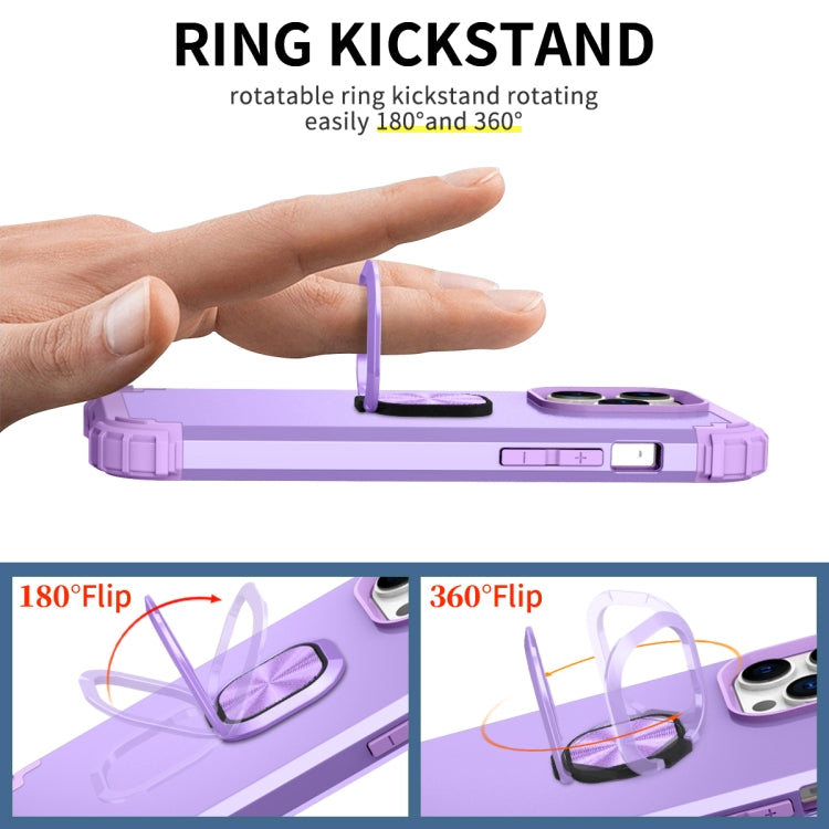 For iPhone 14 Pro Max 3 in 1 Ring Holder Soft Silicone Hard PC Phone Case