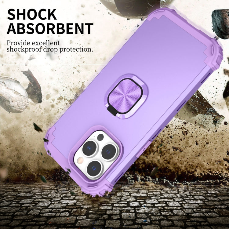For iPhone 14 Pro Max 3 in 1 Ring Holder Soft Silicone Hard PC Phone Case