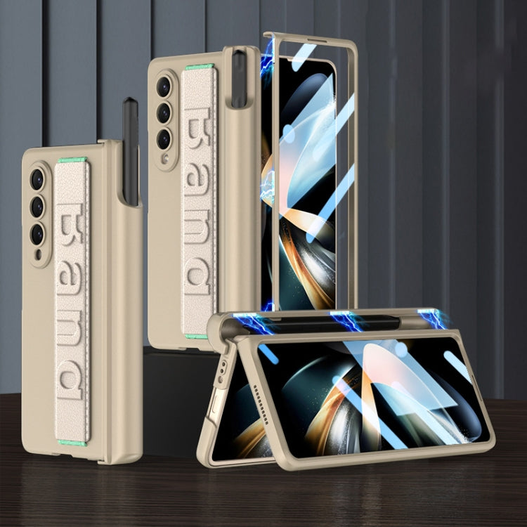 For Samsung Galaxy Z Fold4 GKK Integrated Magnetic Folding Hinge Phone Case with Wrist Strap & Pen Holder