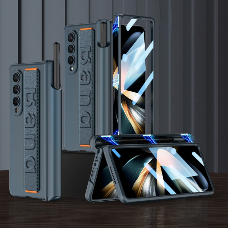 For Samsung Galaxy Z Fold4 GKK Integrated Magnetic Folding Hinge Phone Case with Wrist Strap & Pen Holder