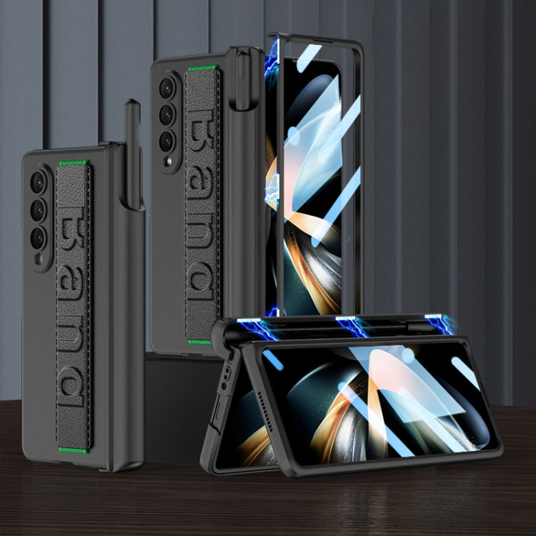 For Samsung Galaxy Z Fold4 GKK Integrated Magnetic Folding Hinge Phone Case with Wrist Strap & Pen Holder