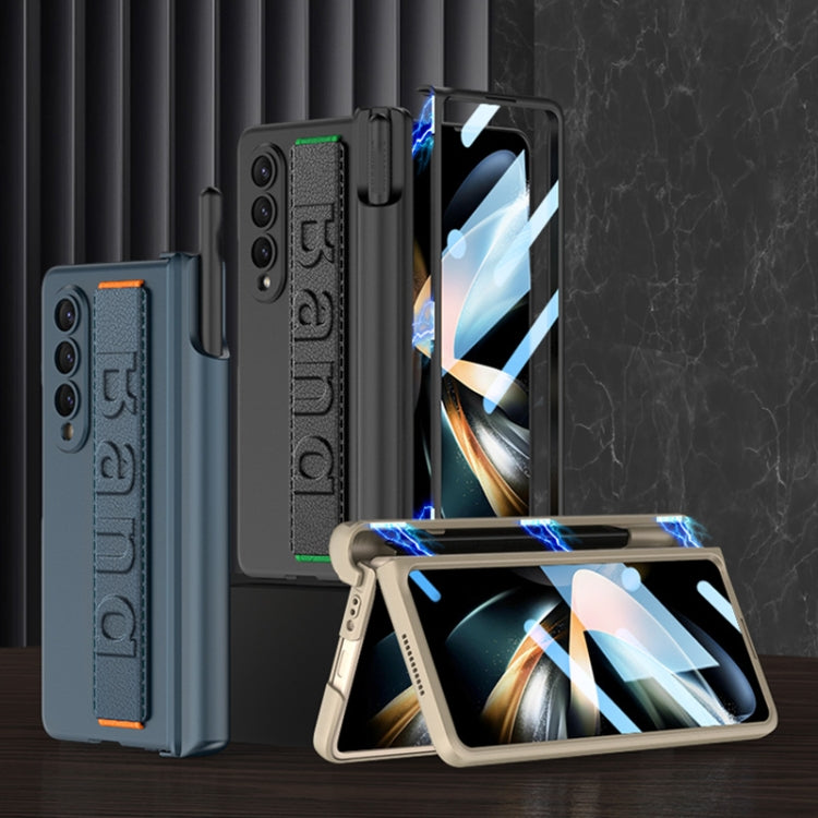 For Samsung Galaxy Z Fold4 GKK Integrated Magnetic Folding Hinge Phone Case with Wrist Strap & Pen Holder