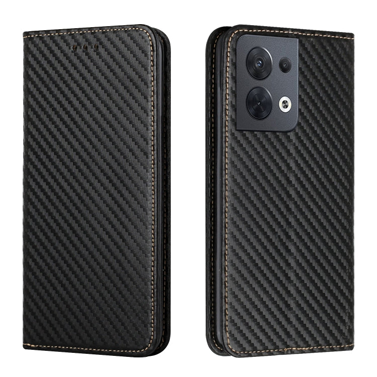 For OPPO Reno8 Carbon Fiber Texture Magnetic Flip Leather Phone Case