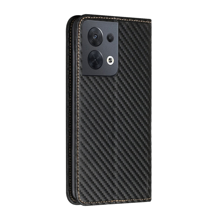 For OPPO Reno8 Carbon Fiber Texture Magnetic Flip Leather Phone Case