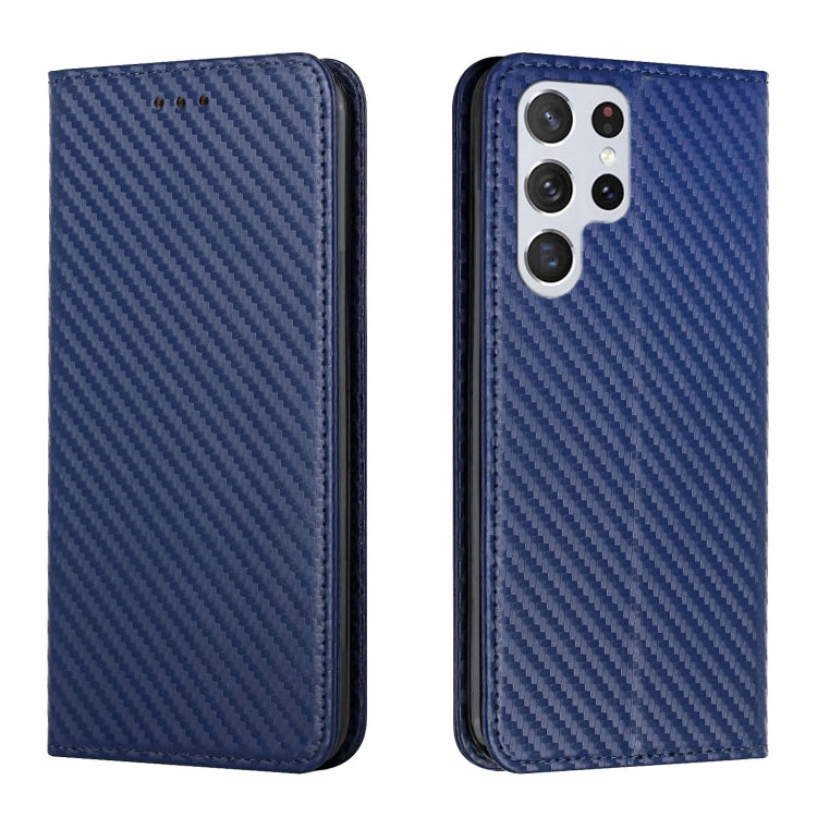 For Samsung Galaxy S23 Ultra 5G Carbon Fiber Texture Magnetic Flip Leather Phone Case